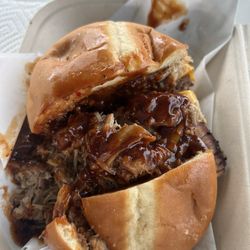 Barbecue Boys - Pound of flesh burger cut in half to share. Delicious!!!
