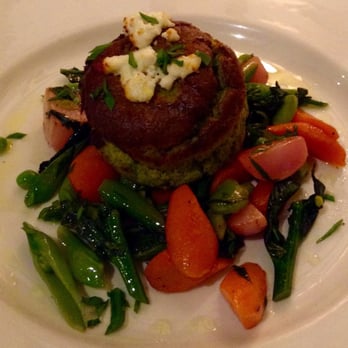 Marche - Incredible goat cheese & green garlic soufflé over spring vegetables. Heavenly! - French Near Me - Eugene, Oregon