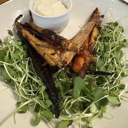 Heirloom carrots with vegan horseradish sauce
