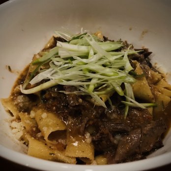 Monti's - Papperdelle Pasta with Slow Roasted Lamb , Mint , Scallions - didn't find mint in mine - Mediterranean Near Me - Santa Rosa, California Monti's - Papperdelle Pasta with Slow Roasted Lamb , Mint , Scallions - didn't find mint in mine - Mediterranean Near Me - Santa Rosa, California