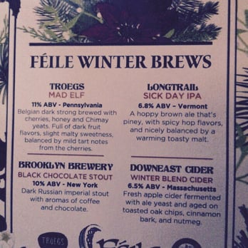 Féile - Winter brews. Try a sample wow. Thanks Katie. - Sports Bars Near Me - New York, New York Féile - Winter brews. Try a sample wow. Thanks Katie. - Sports Bars Near Me - New York, New York