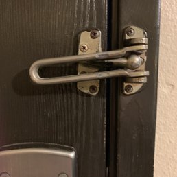 Door lock that is so worn it jiggles back and forth. Doubt it would help much if someone wanted to get in. Door lock that is so worn it jiggles back and forth. Doubt it would help much if someone wanted to get in.