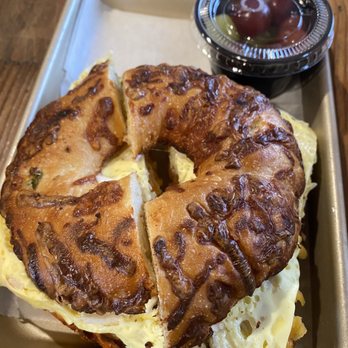 Mountain Coffee House - Breakfast Bagel (jalapeño bagel, egg, cheddar, and turkey) - Coffee & Tea Near Me - Tehachapi, California Mountain Coffee House - Breakfast Bagel (jalapeño bagel, egg, cheddar, and turkey) - Coffee & Tea Near Me - Tehachapi, California