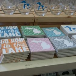 The Made in Michigan Store - Coasters and glassware showing off Michigan pride.