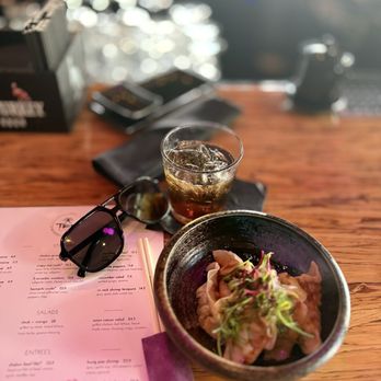 Bosscat Kitchen & Libations - Gyozas and a Jack and Coke the gyozas are to die for!! The Jack and Coke was really light though sadly. - New American Near Me - Irvine, California