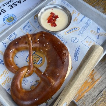 Wursthall - Pretzel with spicy beer cheese - German Near Me - San Mateo, California Wursthall - Pretzel with spicy beer cheese - German Near Me - San Mateo, California