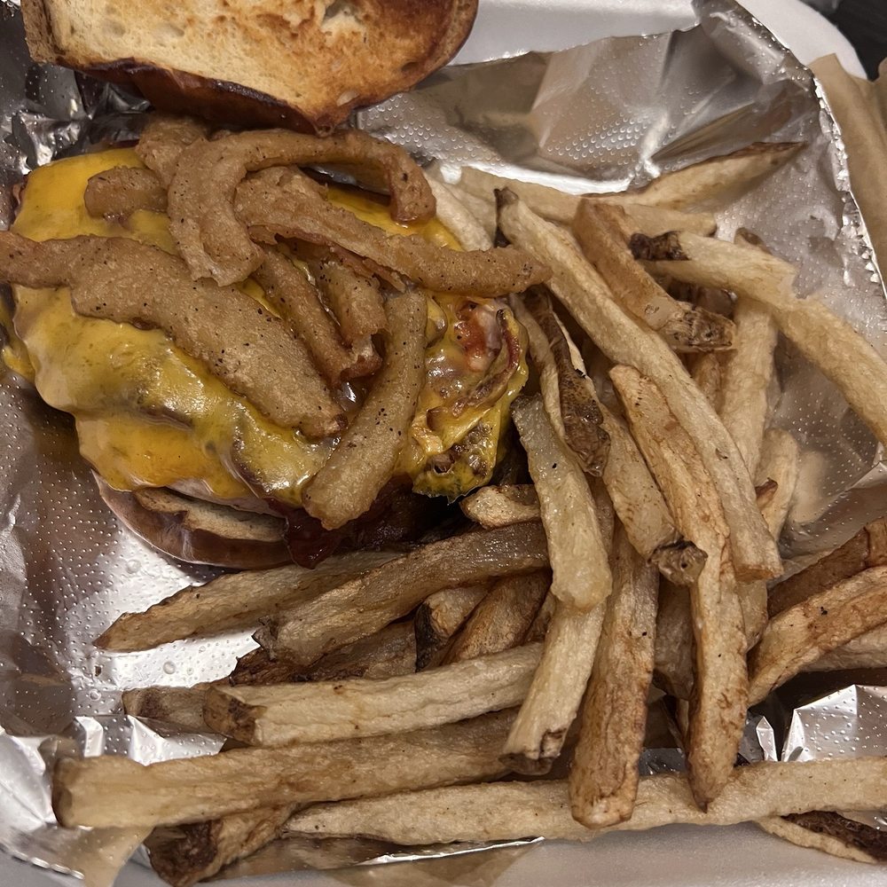 BBQ chicken sandwich with fries.