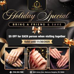 Nail Elegance - Bring a friend and get $5 OFF each
Valid until 11/30/2025