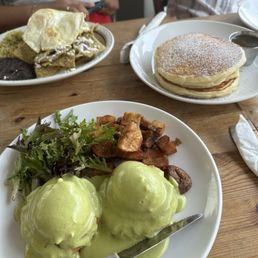 poblano eggs, pancakes poblano eggs, pancakes