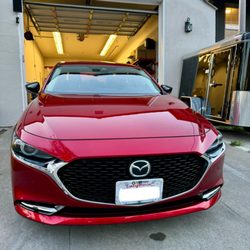 2023 Mazda 3 Sedan 2.5S Sport in Soul Red Crystal Metallic. Full interior and exterior detail, ceramic coating (9+ year / 10H).