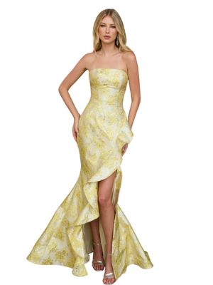 open lace back dress Primavera Couture 4526 Long Formal Beaded Slit Prom Dress