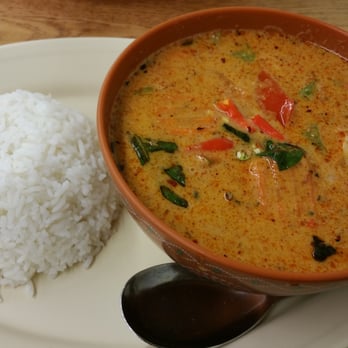 Thai House - What i always get. Shrimp Panang Curry with steam rice. Heat Level: Thai Hot - Thai Near Me - Midland, Texas