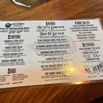 Blue Pit Smokehouse - Menu - Barbeque Near Me - Selma, Texas