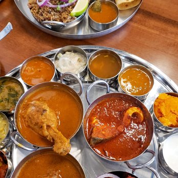 Anjappar Chettinad Indian Restaurant - All that makes up one Virundhu (feast) Thali - Indian Near Me - Tustin, California