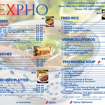 Tex Pho - Hello! These are our new menus, stop by and check us out!
This is the Front of our menu. - Vietnamese Near Me - Houston, Texas Tex Pho - Hello! These are our new menus, stop by and check us out!
This is the Front of our menu. - Vietnamese Near Me - Houston, Texas