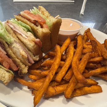 Crazy Cow Cafe - Club Sandwich and sweet potato fries - American Near Me - Beaver, Utah