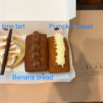 Cremcrittos - From left to right: Key lime tart, Banana bread, Pumpkin bread - Bakeries Near Me - McKinney, Texas Cremcrittos - From left to right: Key lime tart, Banana bread, Pumpkin bread - Bakeries Near Me - McKinney, Texas