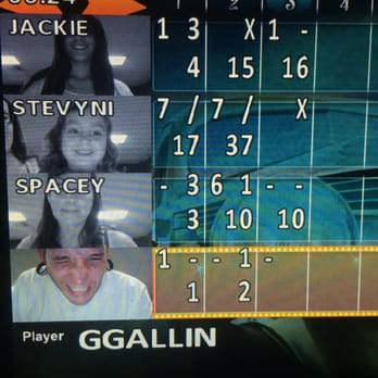 Bowladium - a close up of a television screen with a picture of a man and a woman - Bowling Near Me - Twentynine Palms, California