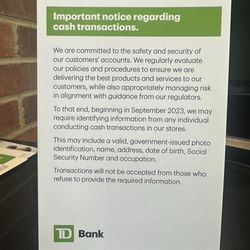 Td Bank - Important notice regarding cash transactions