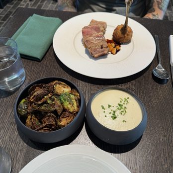 Albert Hotel - Brussel sprouts, whipped potatoes, and duck - Hotels Near Me - Fredericksburg, Texas