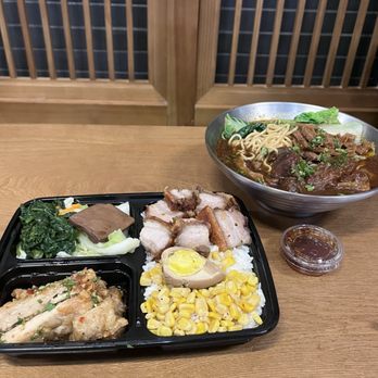 Lunch on the Plate - Pop Corn Chicken Bento Braised Beef Noodle Soup (Choose Your Own Meat. Start From 9.99) - Taiwanese Near Me - Bellevue, Washington Lunch on the Plate - Pop Corn Chicken Bento Braised Beef Noodle Soup (Choose Your Own Meat. Start From 9.99) - Taiwanese Near Me - Bellevue, Washington