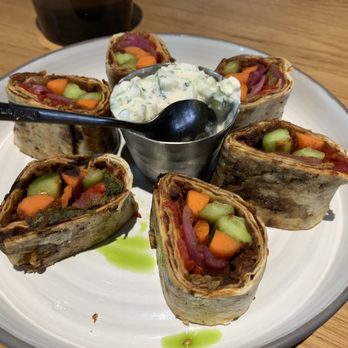 Broma - Summer Lavosh,  Sun dried tomatoes, tzatziki, herb oil. Quite good, but small portion as an entree. - New American Near Me - Mountain View, California