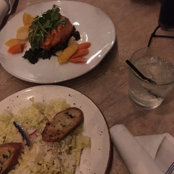 Driftwood Kitchen - Caesars Salad for me, Wild Salmon for him. - Seafood Near Me - Laguna Beach, California