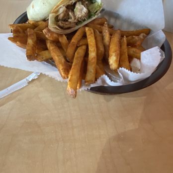 Sinbad's Grill - Chicken Shawarma Sandwich and Fries - Mediterranean Near Me - Overland Park, Kansas