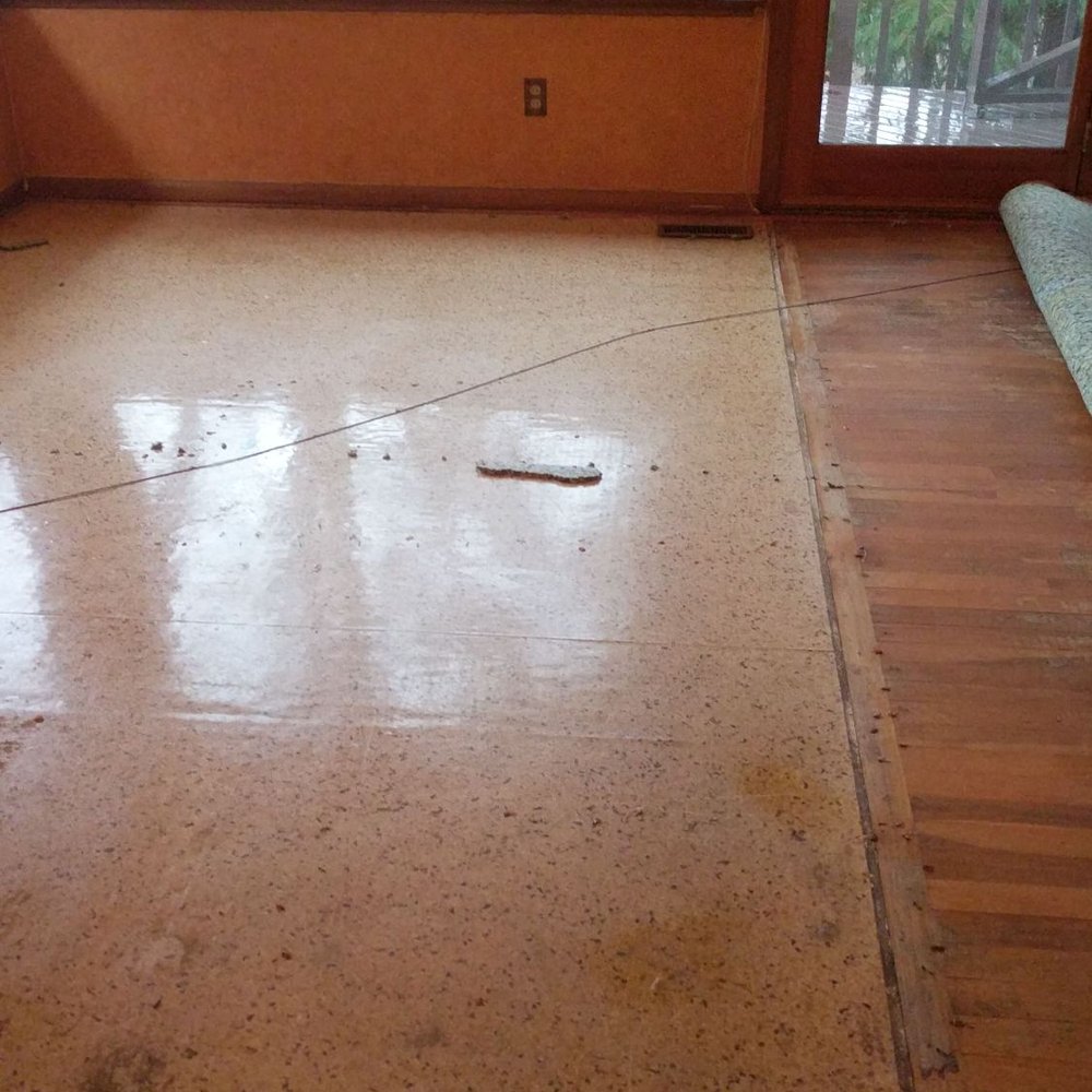 General Hardwood Floors - Before: old linoleum under carpet - Flooring Near Me