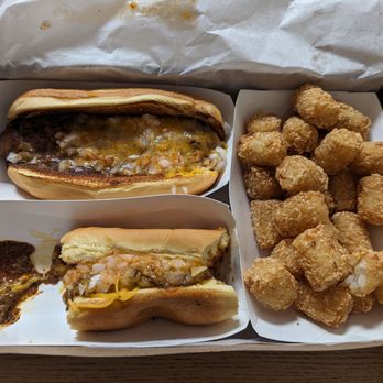 JCI Grill - Webster - two hot dogs and tater tots - Hot Dogs Near Me - Webster, Texas