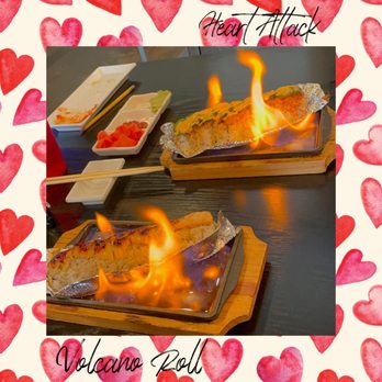 Sushi Okoku - Volcano Roll & Heart Attack Roll ON FIRE !!! - Sushi Bars Near Me - Riverside, California Sushi Okoku - Volcano Roll & Heart Attack Roll ON FIRE !!! - Sushi Bars Near Me - Riverside, California