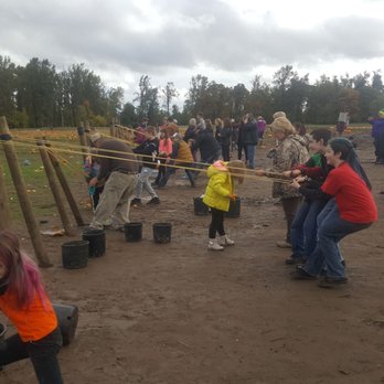 Johnson Farms - Launching small pumpkins with giant bungees at Targets - Fruits & Veggies Near Me - Eugene, Oregon