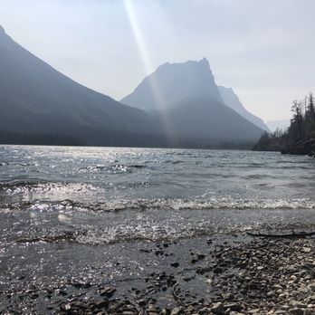 St. Mary Falls Trailhead - The beach on the way to the falls- Smokey from the fires in the west. - Hiking Near Me