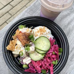 The Fattened Caf - Lechon pork bowl with ube latte