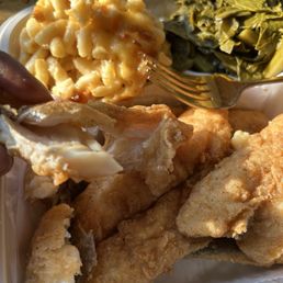 I got the Whiting Platter with collard greens and mac & cheese. I got the Whiting Platter with collard greens and mac & cheese.