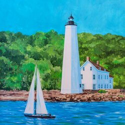 Studio 33 Art & Frame Gallery - Sailing Past New London Harbor Light, Robert J. Hauschild, Acrylic, 11x14, $625