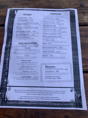 Menu photo 3 Crossroads Pub & Grill Pine, CO