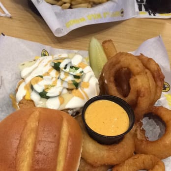 Buffalo Wild Wings - Custmizied Chicken Burger with Onion Rings - Sports Bars Near Me - Bellingham, Washington