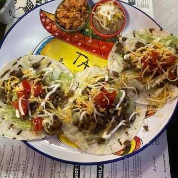 Tacos & Amigos - 3 Carne Asada tacos with added side of rice and beans - Mexican Near Me - Costabissara, Virgin Islands