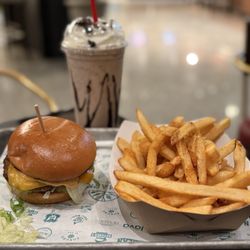 Butcher’s Burger - Cheeseburger, fries, and Oreo Milkshake