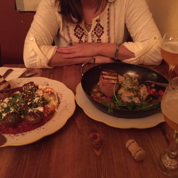 Mishmish Cafe - Lamb Meatballs (L) and Grandmas Fish (R) both awesome - Mediterranean Near Me - Montclair, New Jersey