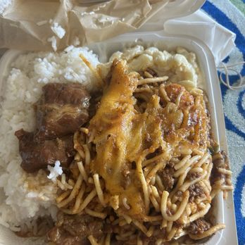 Masa's Cafeteria - Sweet sour pork and spaghetti with cheese ,2 scoops rice ,1 scoop MAC salad !! 3lb plate . - Venues & Event Spaces Near Me - Honolulu, Hawaii