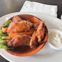Buffalo chicken wings. The wings are from Hudson and Charles and made here. Perfect.