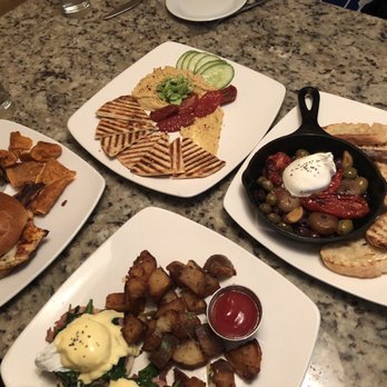 Mesh Restaurant - Fattoush, Burrata, Benedict and blackened chicken burger - New American Near Me - Indianapolis, Indiana
