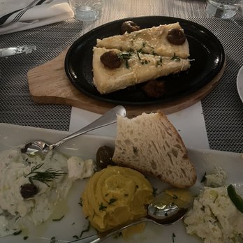 Nisi Estiatorio - Tzaiki , red pepper feta, and fava - Greek Near Me - Astoria, New York