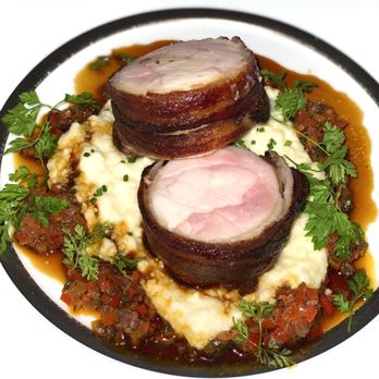 Spruce - Buttery chicken wrapped in bacon with creamy polenta - American Near Me - San Francisco, California