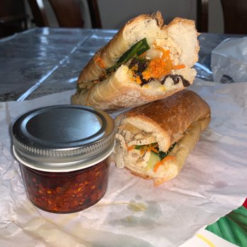 QT Vietnamese Sandwich - Mushroom & Onion Banh Mi and a jar of hot chili oil - Sandwiches Near Me - Philadelphia, Pennsylvania QT Vietnamese Sandwich - Mushroom & Onion Banh Mi and a jar of hot chili oil - Sandwiches Near Me - Philadelphia, Pennsylvania