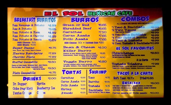 Menu photo 8 El Sol Mexican Cafe Chandler, AZ Menu photo 8 El Sol Mexican Cafe Chandler, AZ