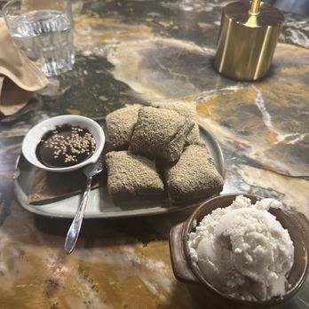Men & Beasts - Black sesame beignets with cookie dough ice cream - Chinese Near Me - Los Angeles, California