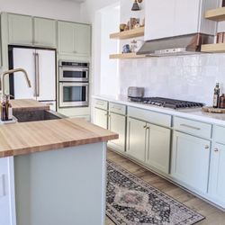 Legacy Woodworking & Design - Custom maple butcher block and matching floating shelves.